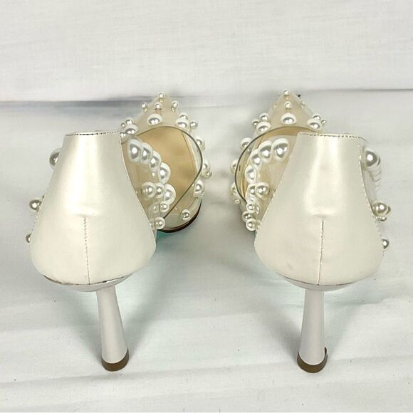 Betsey Johnson Halo Pump Clear Heels with Pearl Embellishments Sz 11 Party - Picture 7 of 13